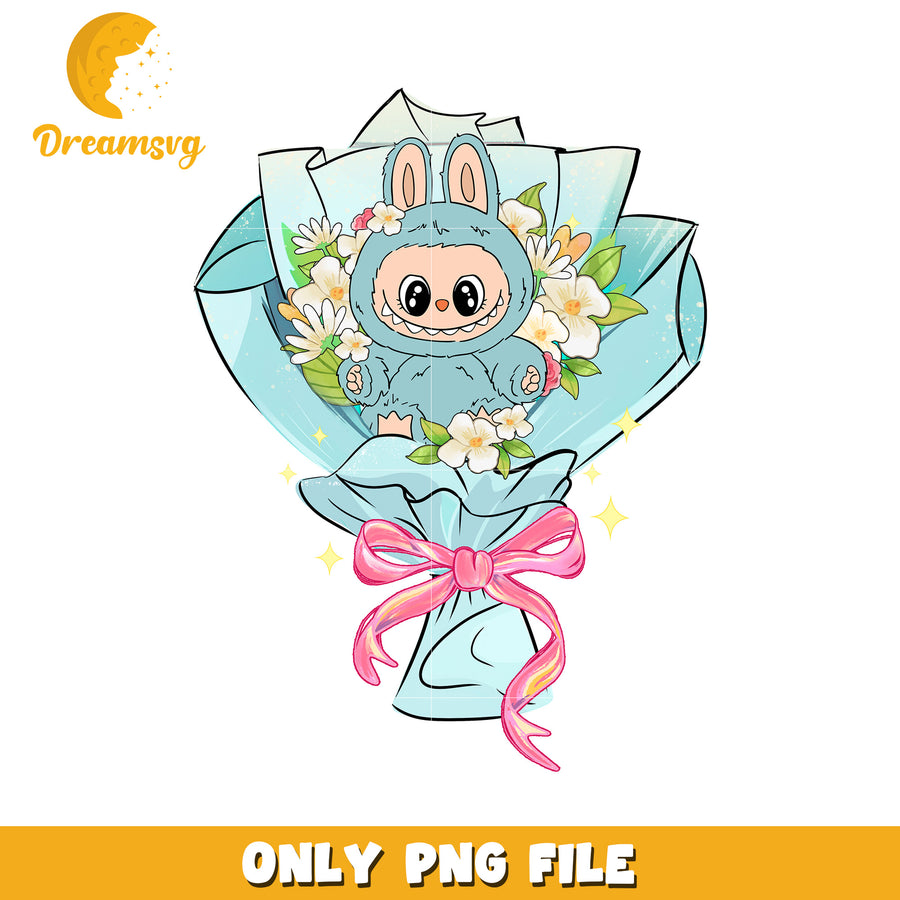 Light blue flowers labubu png, labubu keychain png, labubu dolls png