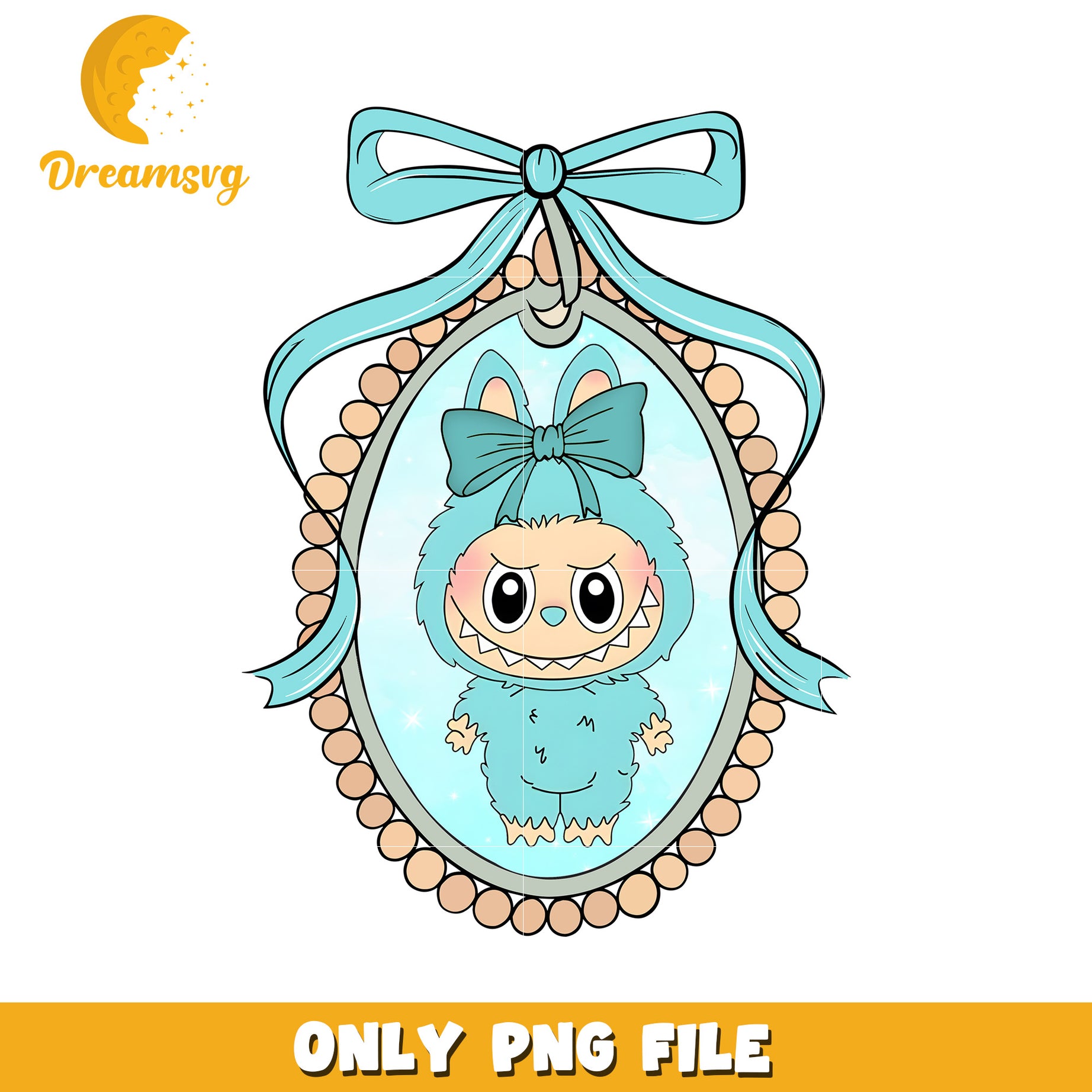 Light blue labubu picture frame png, popmart labubu​ png, labubu art​ png