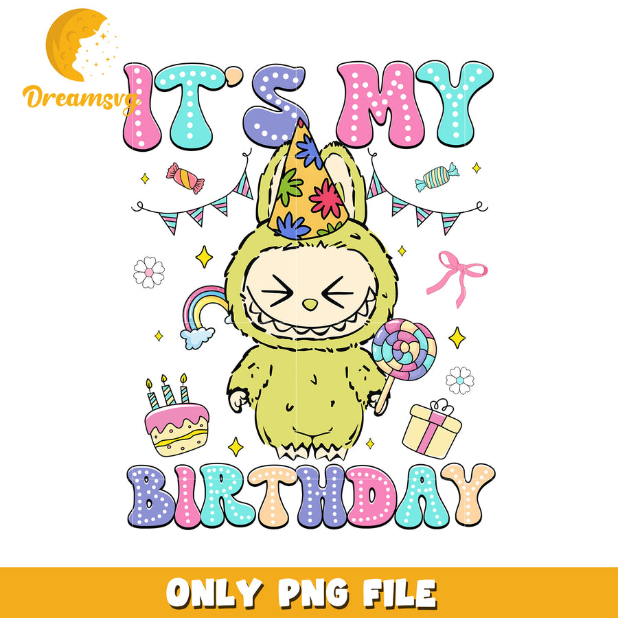 Light green it's my birthday png, labubu candy png, labubu toys png