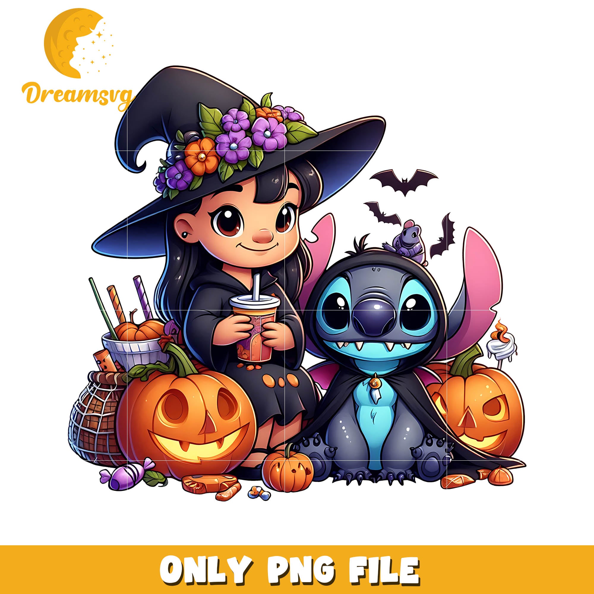 Lilo and Stitch happy halloween png, Disney halloween movie png