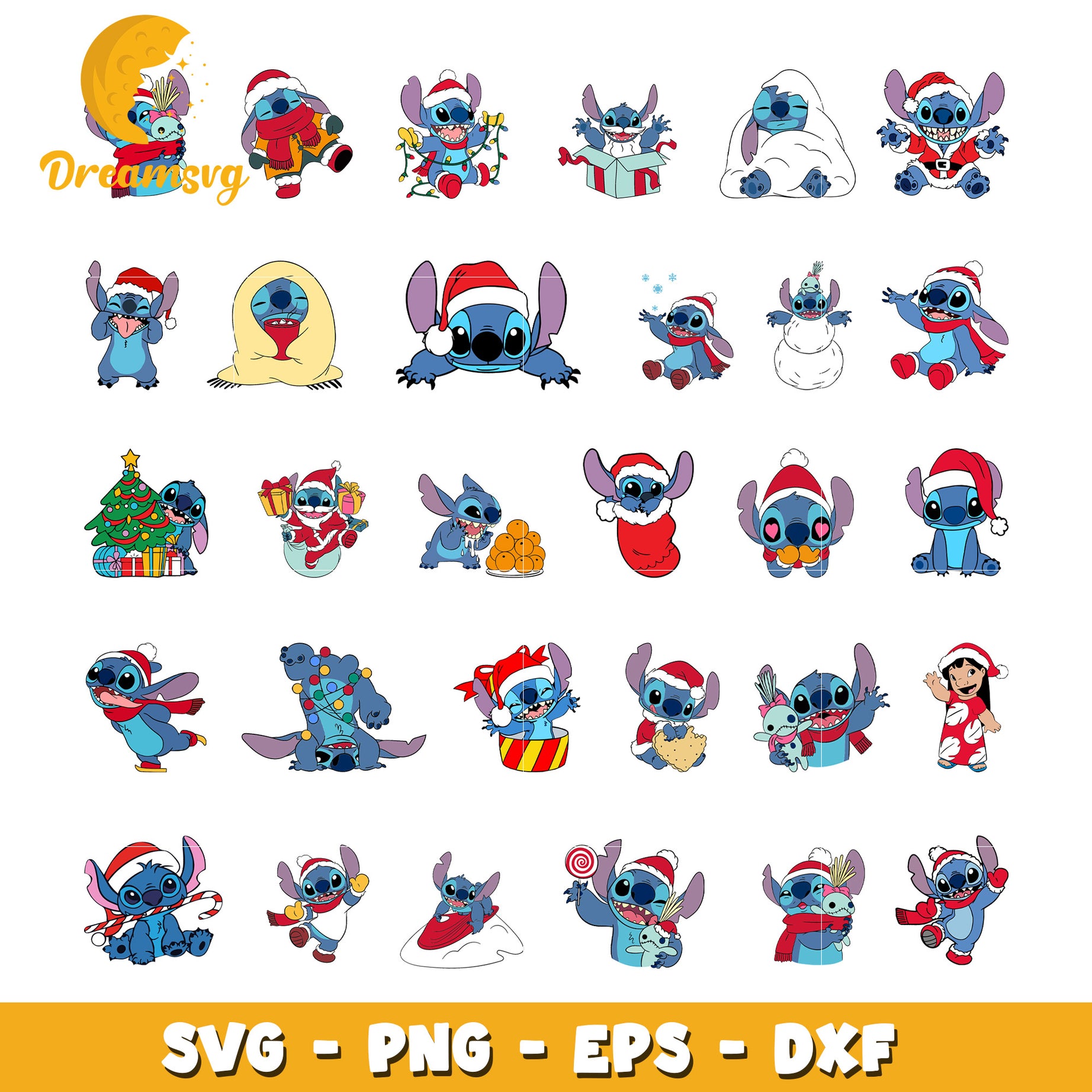 Disney stitch santa hat christmas bundle svg, lilo and stitch santa hat​ svg