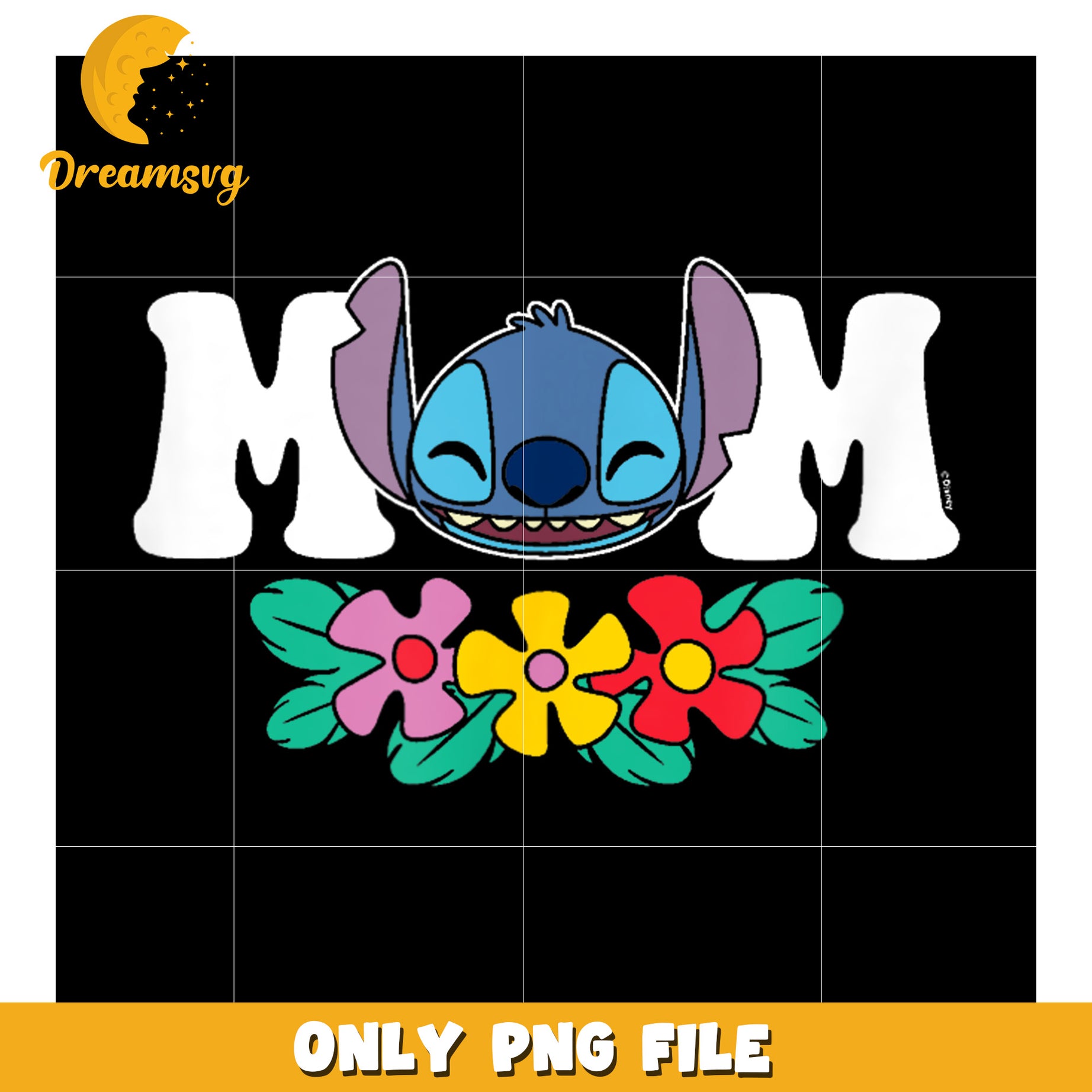 Lilo and stitch mom floral flowers png, stitch flowers png, disney stitch png
