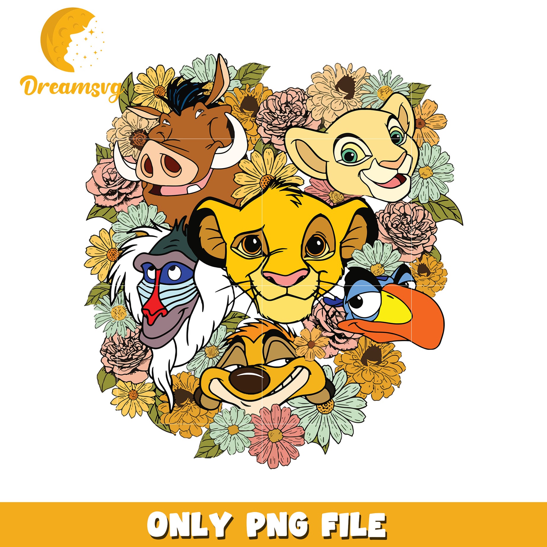 Lion King Character Floral PNG File Downloadable Art