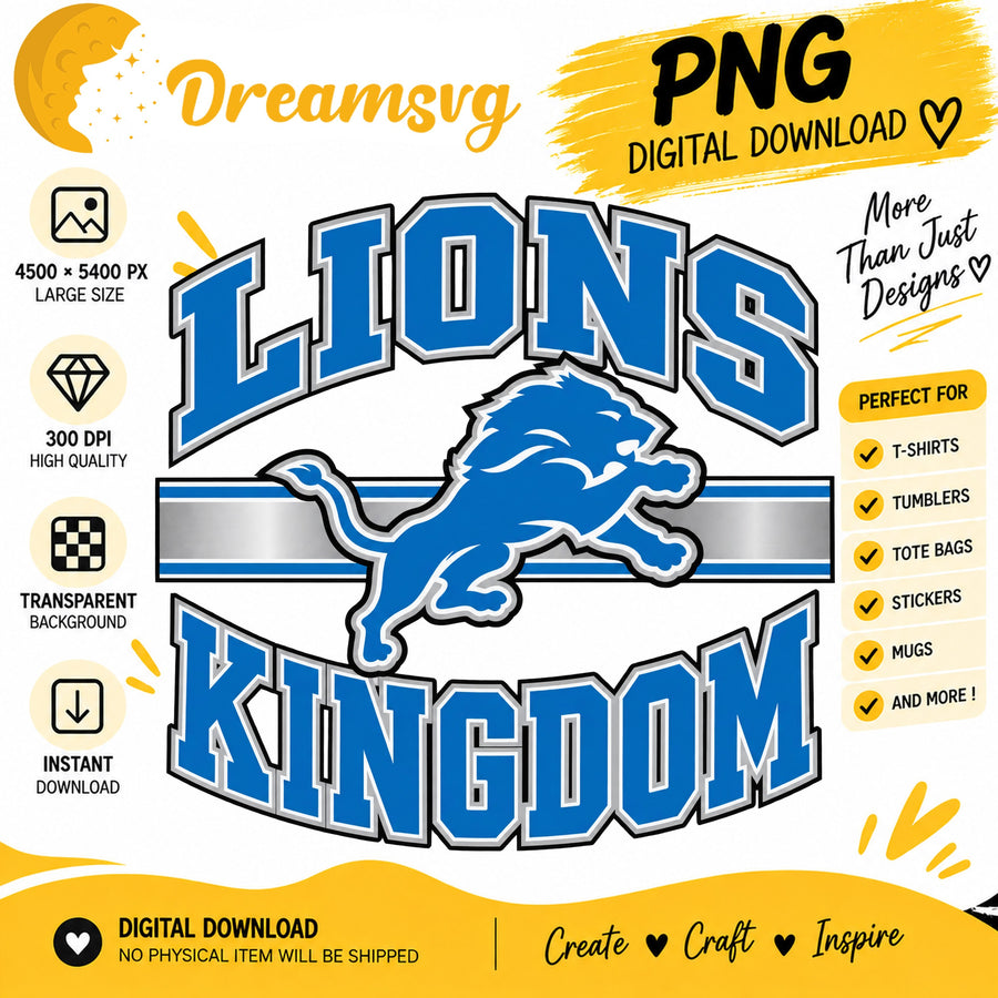 Lions Kingdom PNG, Detroit Football Fan Sublimation Design