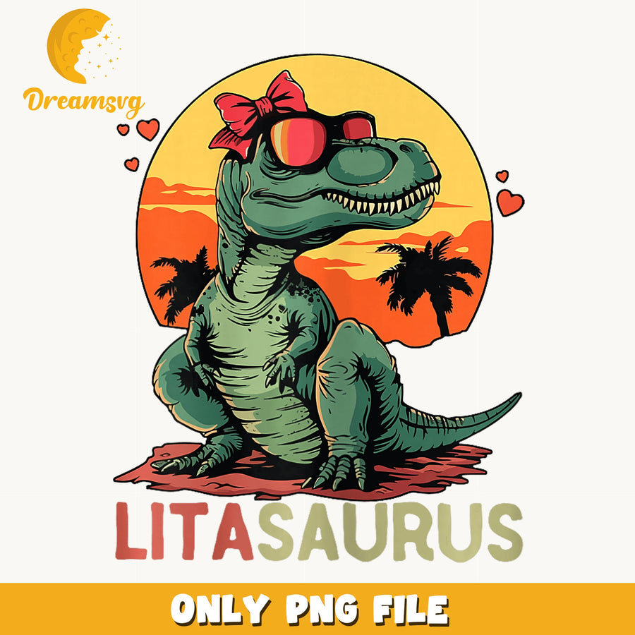 Litasaurus T-Rex Sunglasses Bow PNG, Cute Girl Dinosaur, Summer PNG