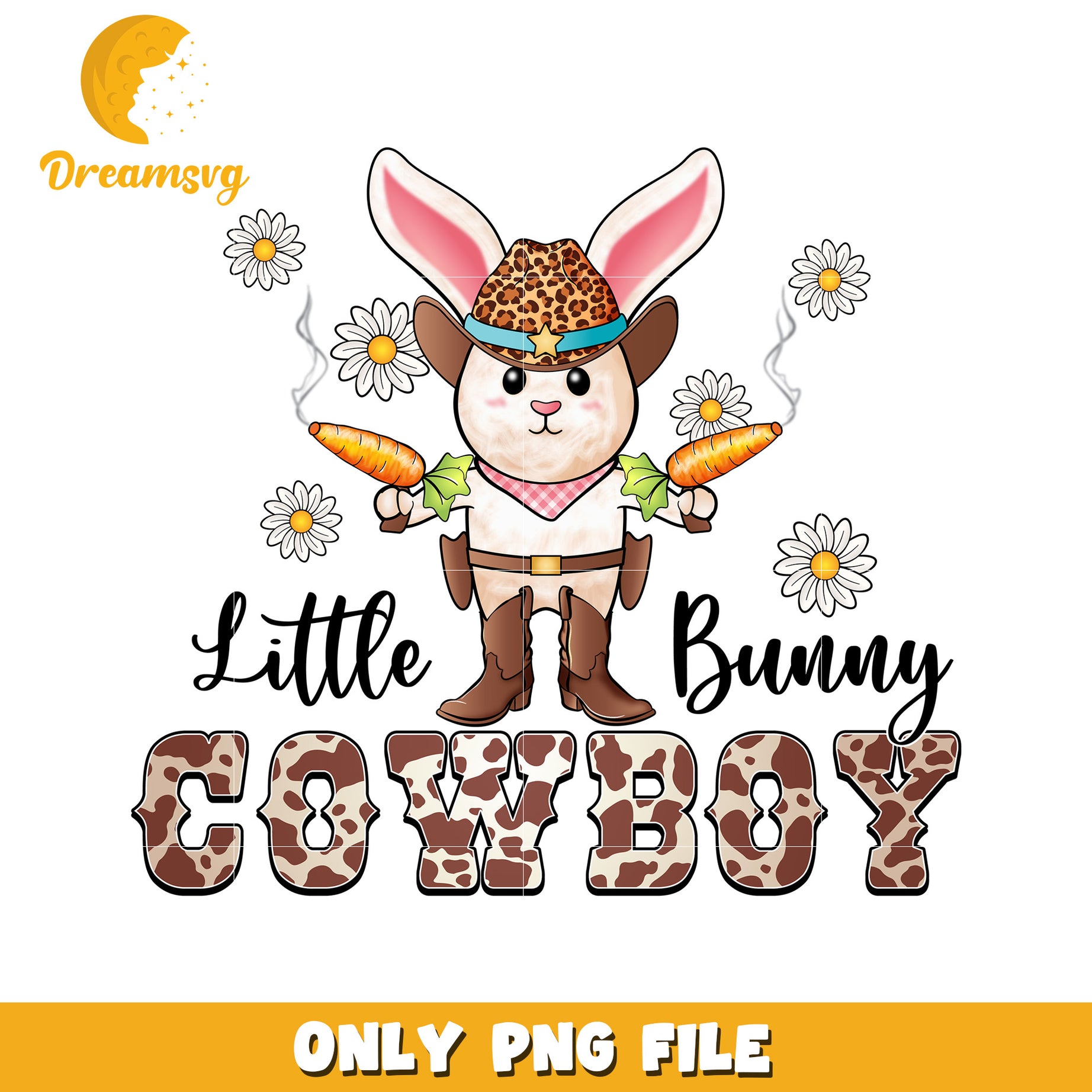 Little Bunny Cowboy PNG Cute Cartoon Character Design