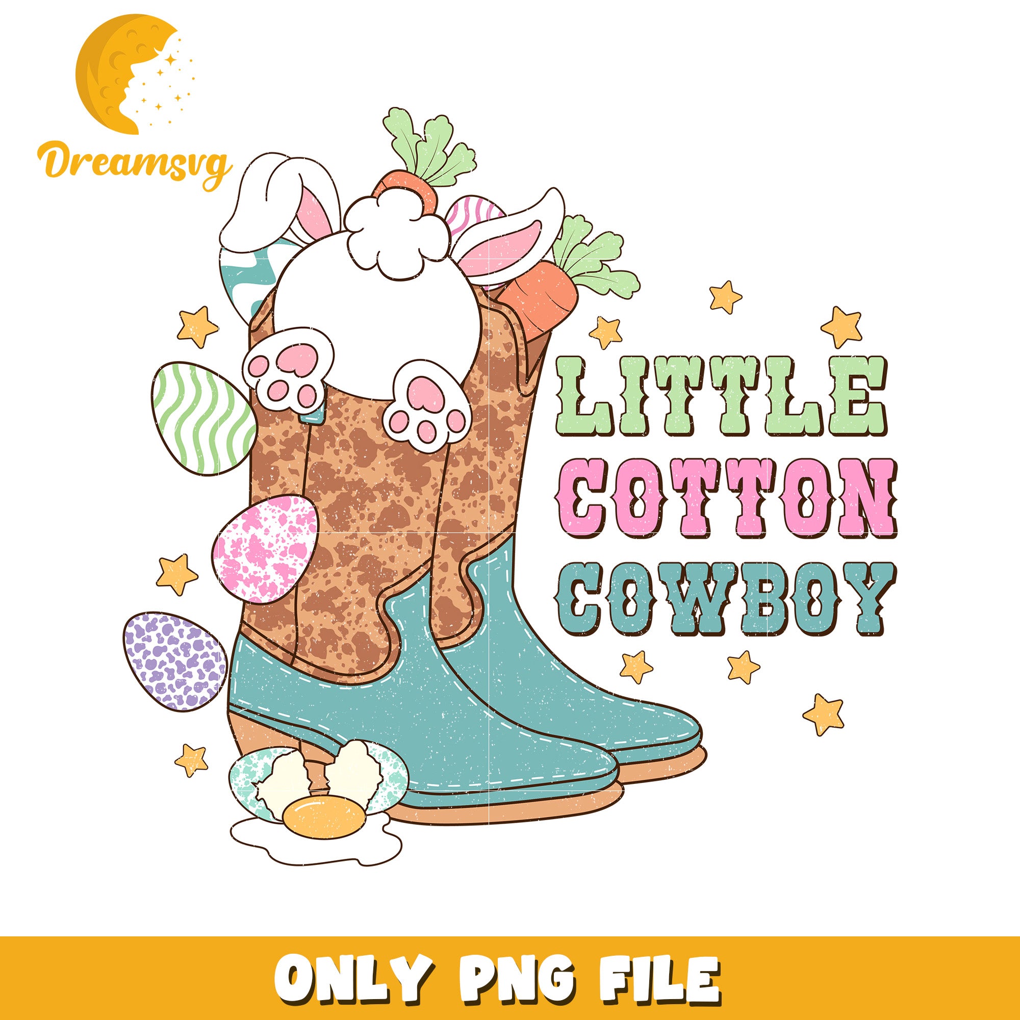 Little Cotton Cowboy Easter Bunny in Cute Cowboy Boots PNG