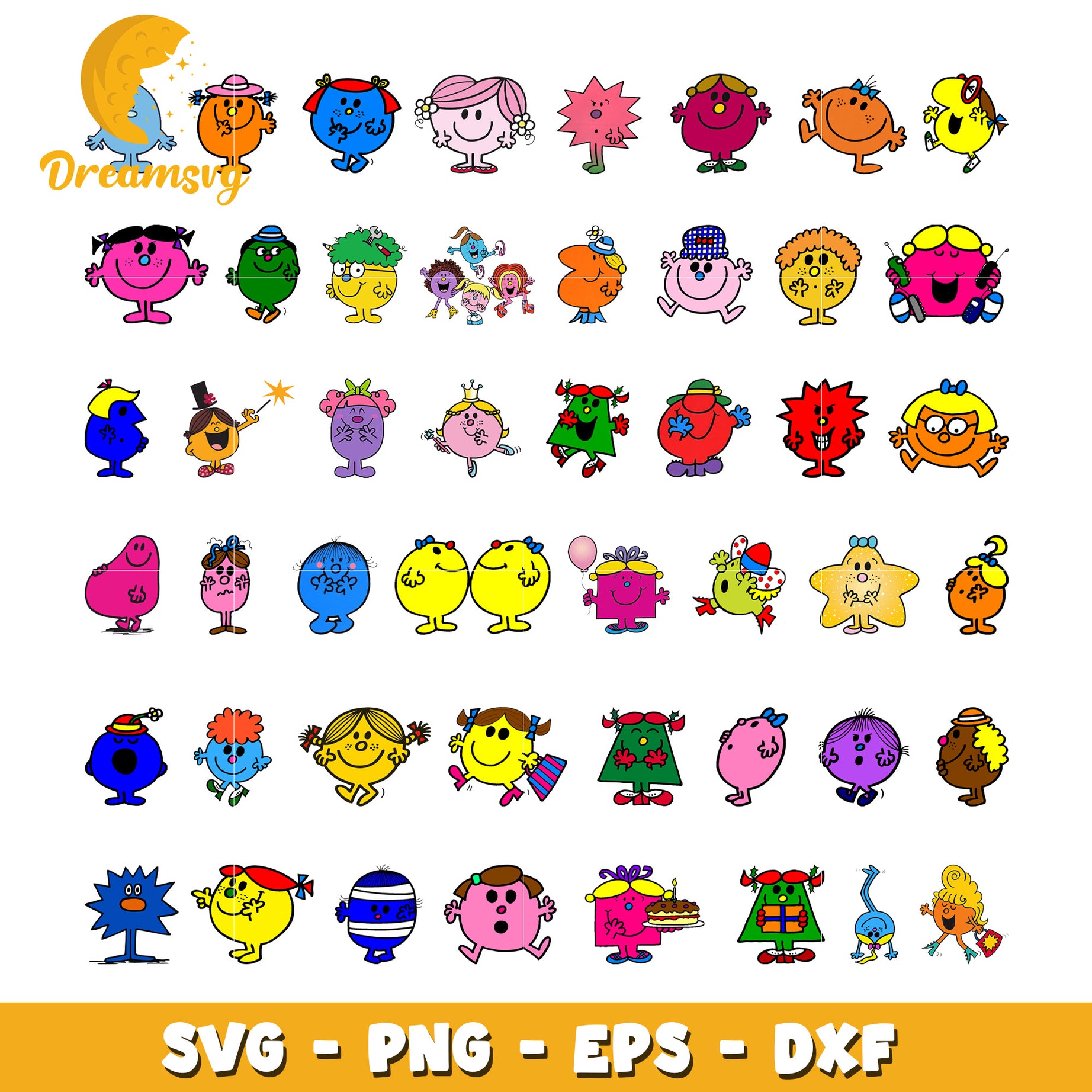 Little miss characters design bundle svg, little miss cartoon​ svg