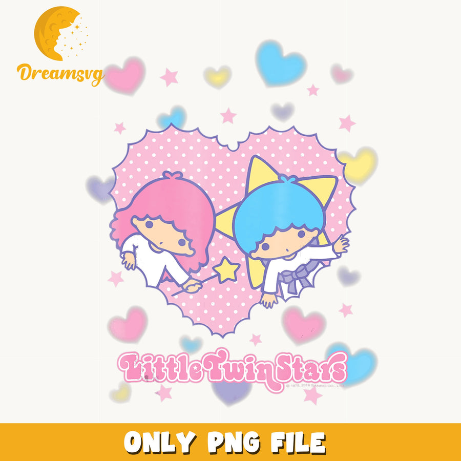 Little Twin Stars Heart PNG, Sanrio Kiki Lala Design, Cute PNG
