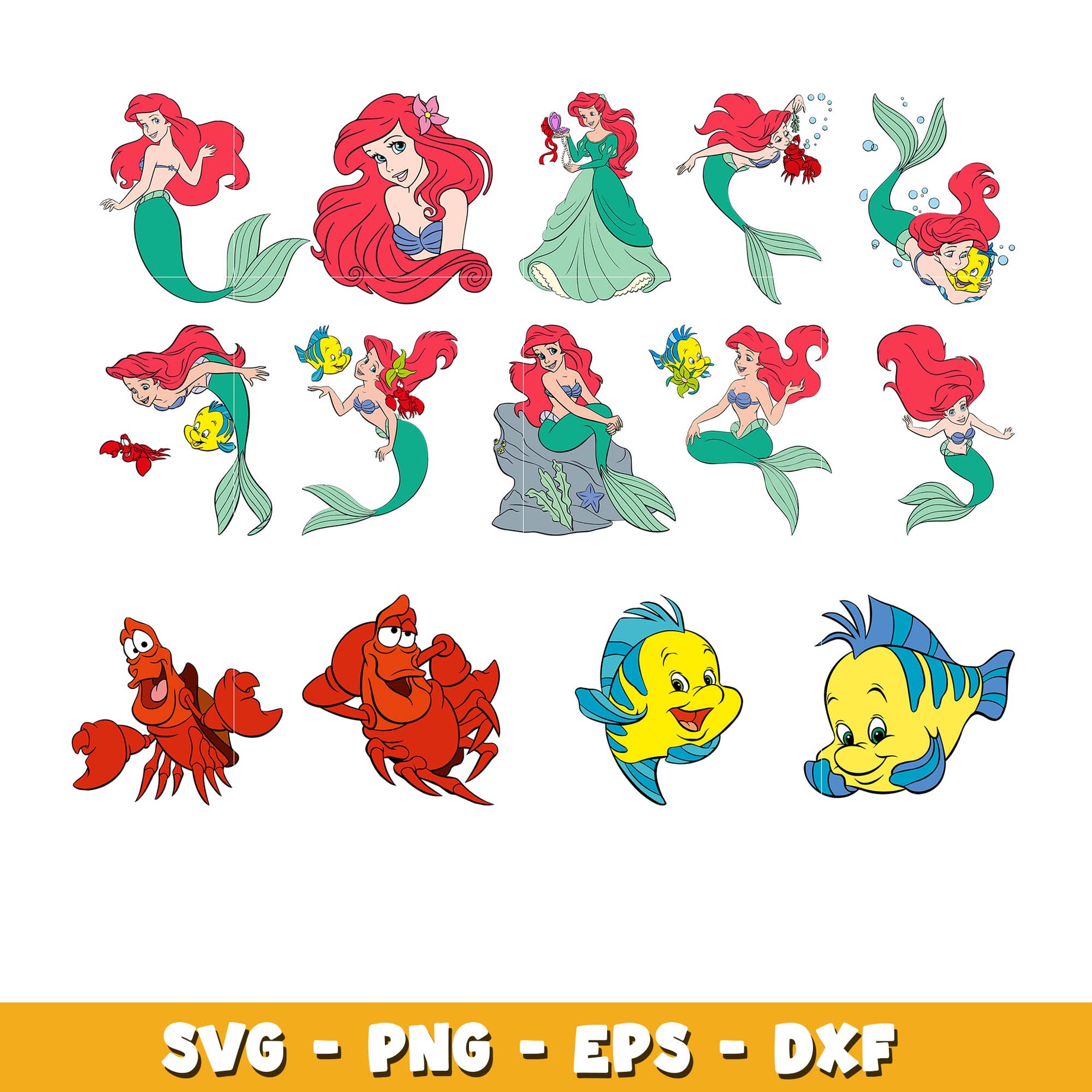 Little Mermaid bundle svg,  Disney cartoon svg, Digital download 