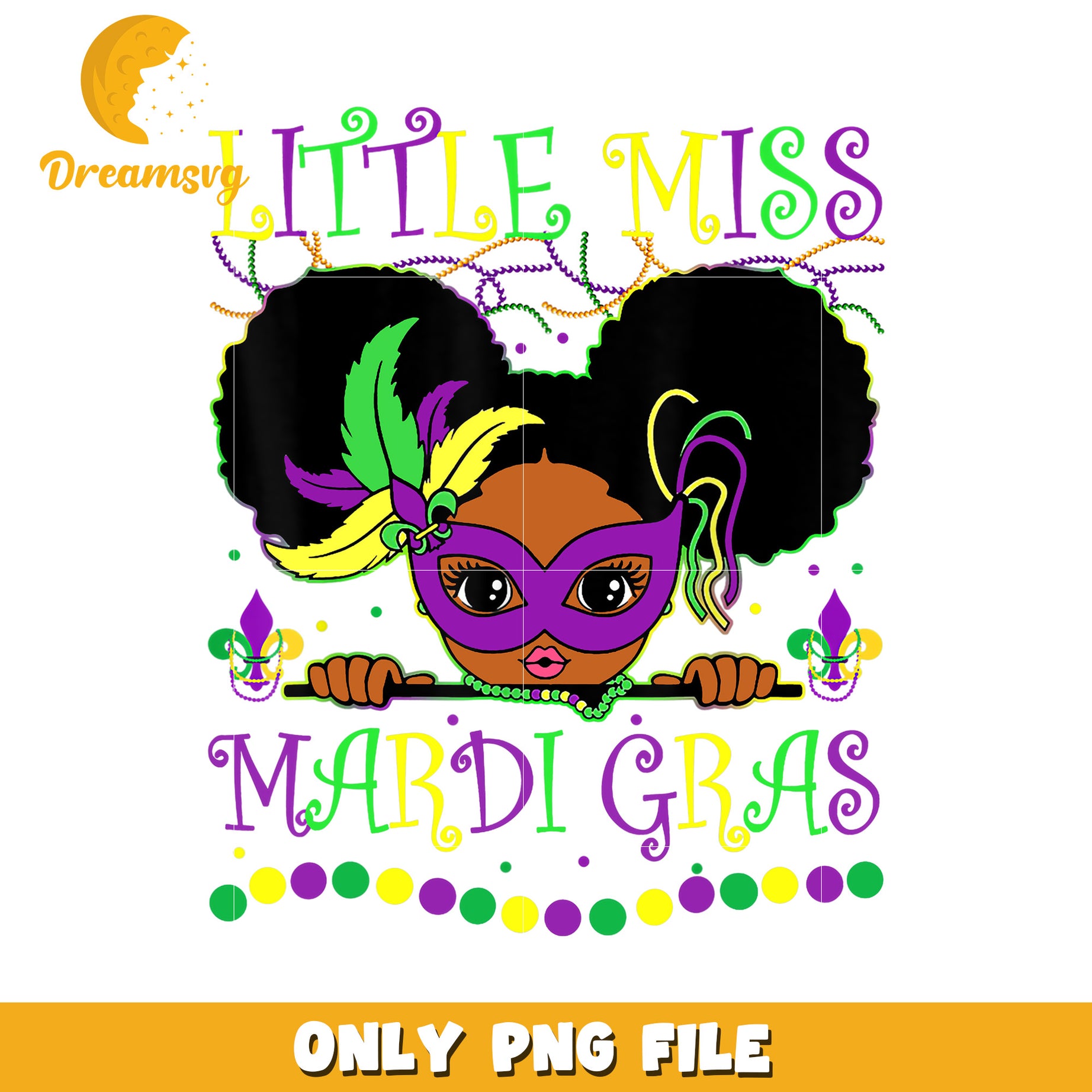 Little miss Mardi Gras Afro Messy Bun png, Mardi Gras day png