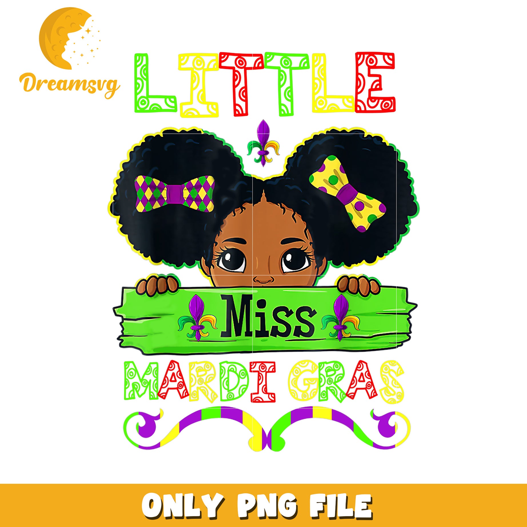 Little miss Mardi Gras girl png, mardi gras colors png