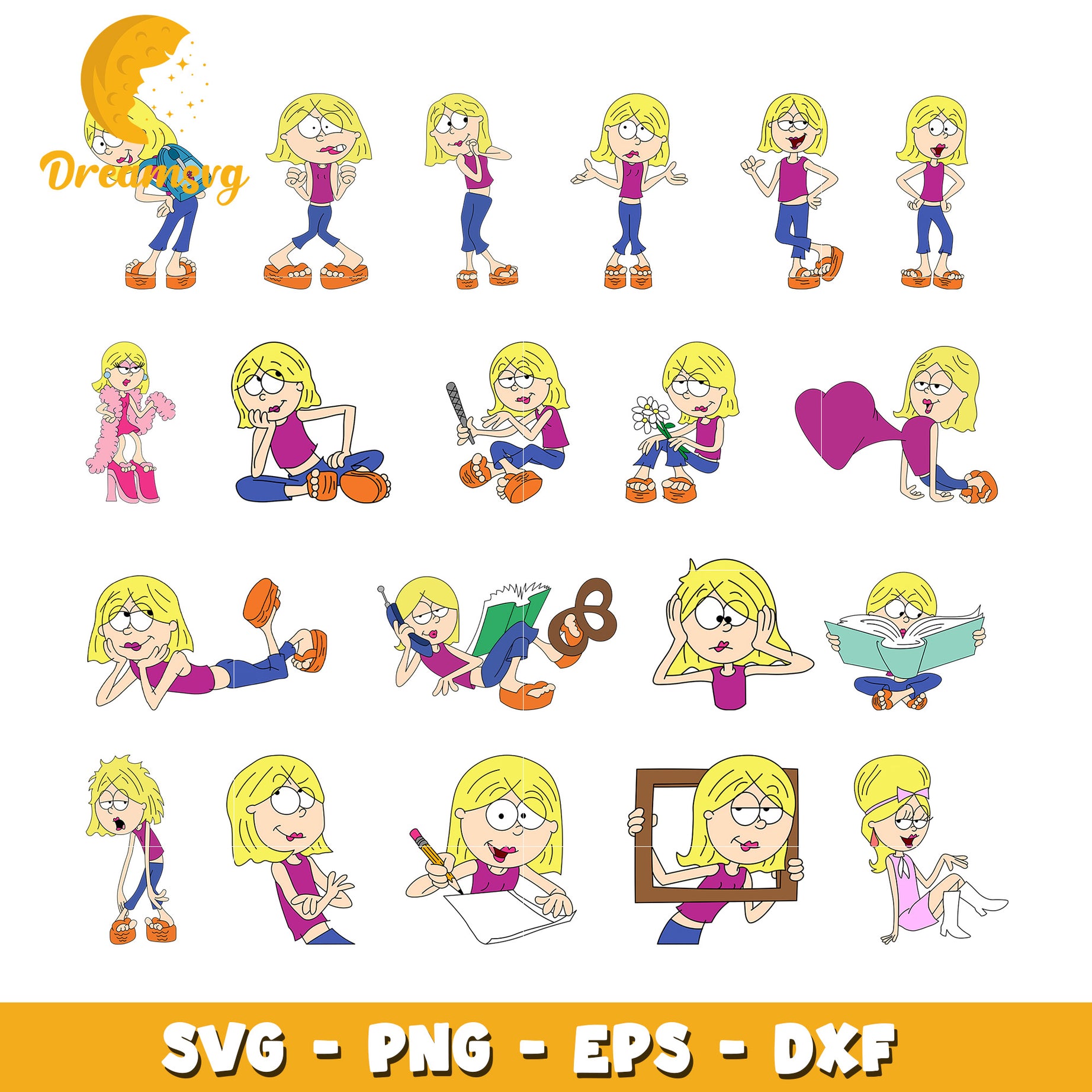 Lizzie mcguire cartoon bundle svg, lizzie mcguire character​ svg