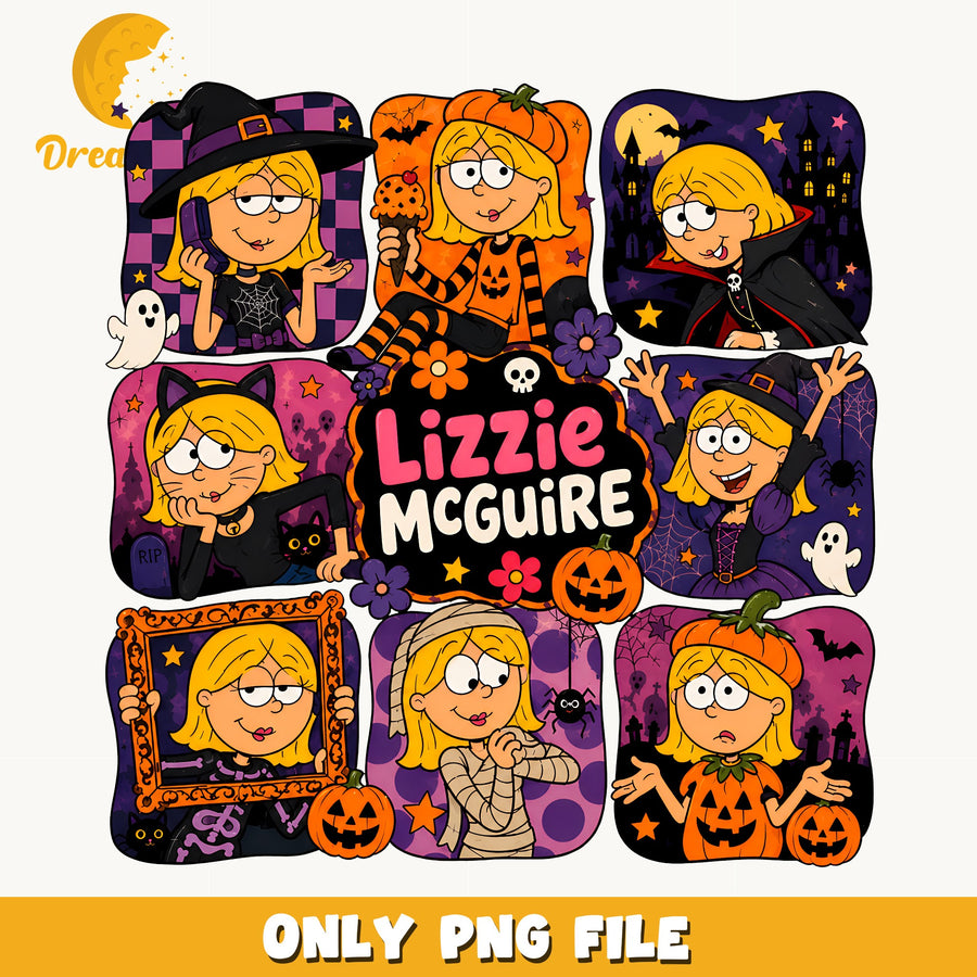Lizzie McGuire Halloween Clipart, Purple Pumpkin Witch Costume Scene