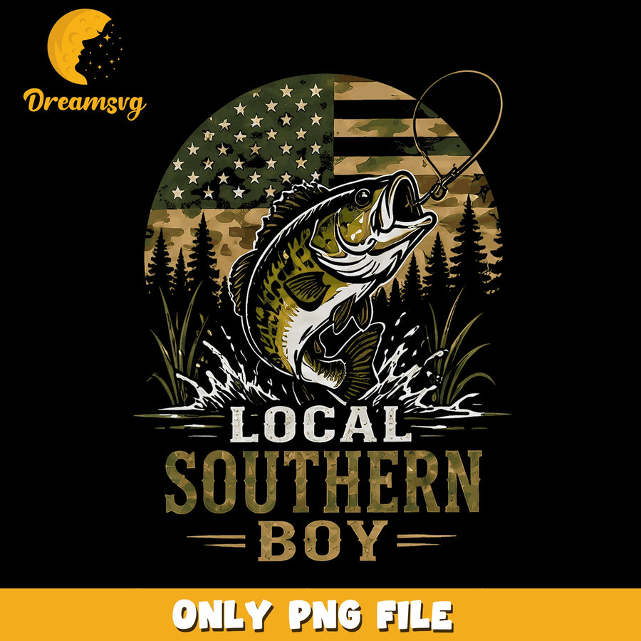Local Southern Boy Bass Fishing PNG, Camo USA Flag, Angler PNG