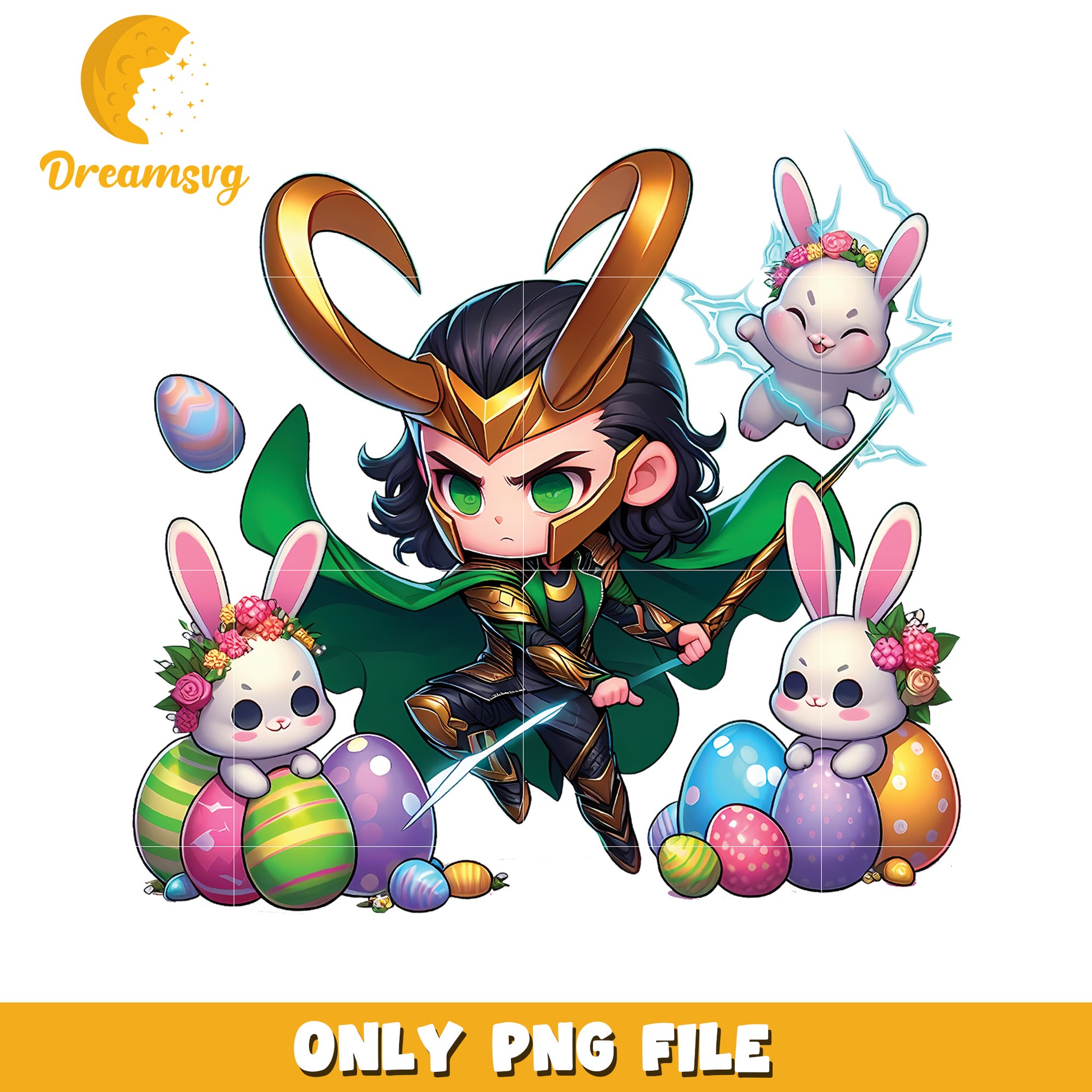 Loki Easter PNG Cute Chibi Art with Bunnies