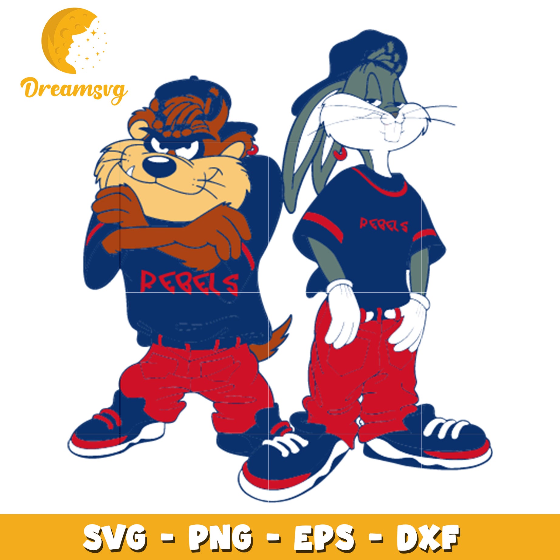 Looney Tunes Style SVG of Bugs Bunny and Taz Rebels Design