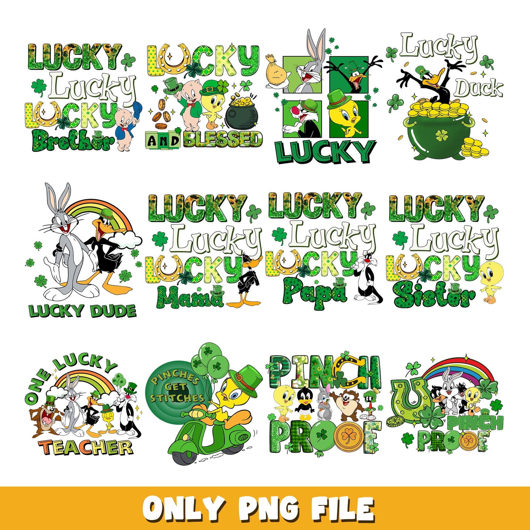 St. Patrick's Day png, Looney Tunes  bundle png, cartoon png  