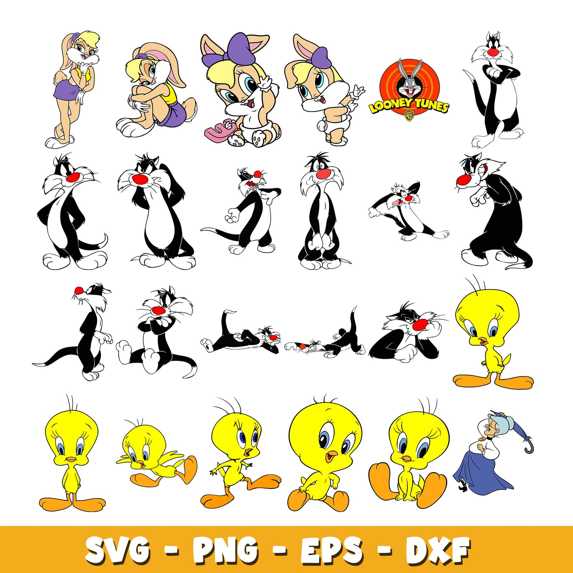 Tweety and Sylvester svg, The Sylvester & Tweety Mysteries bundle svg, cartoon svg 