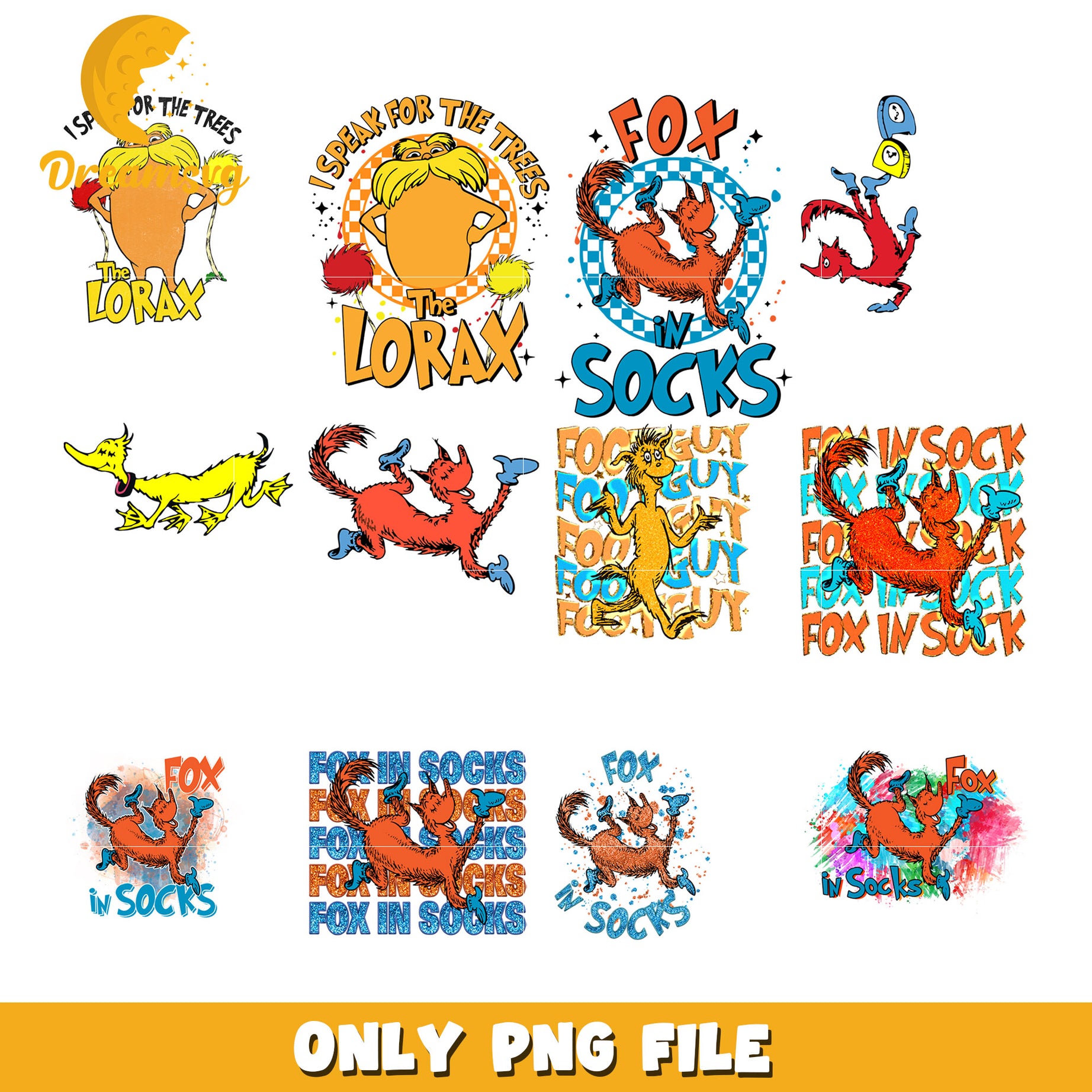 Lorax Fox in Socks PNG Bundle