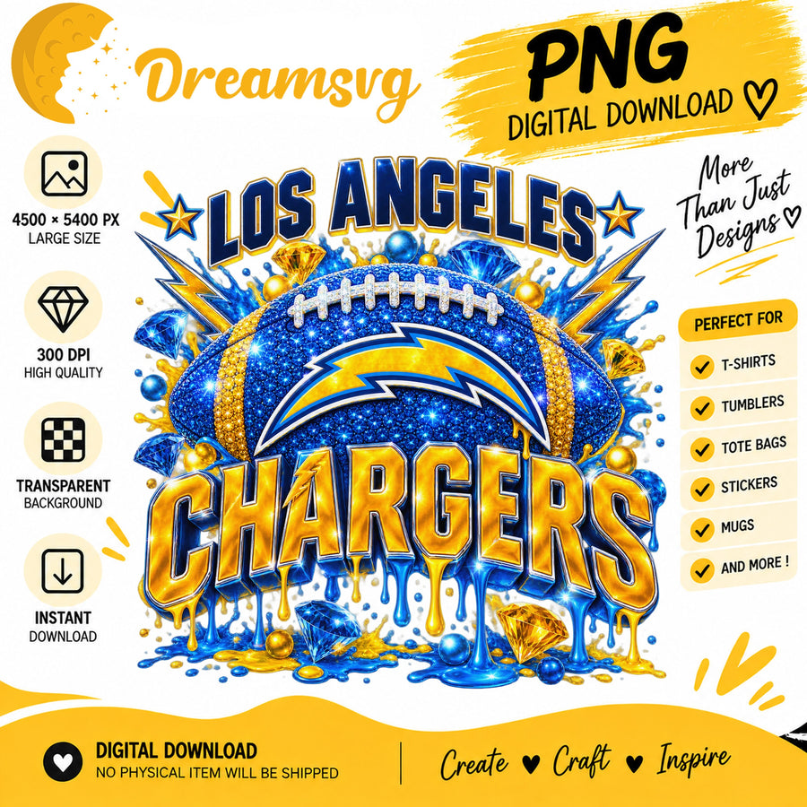 Los Angeles Chargers Bling Glitter Football Sublimation PNG
