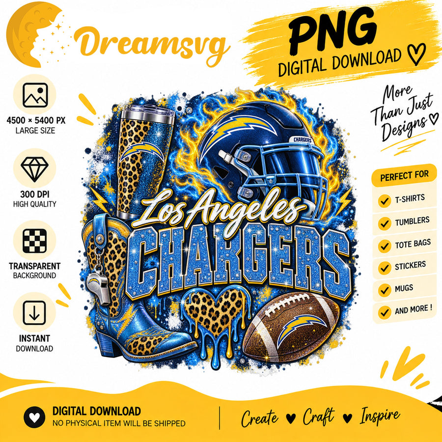 Los Angeles Chargers Bling Glitter Leopard Boots PNG