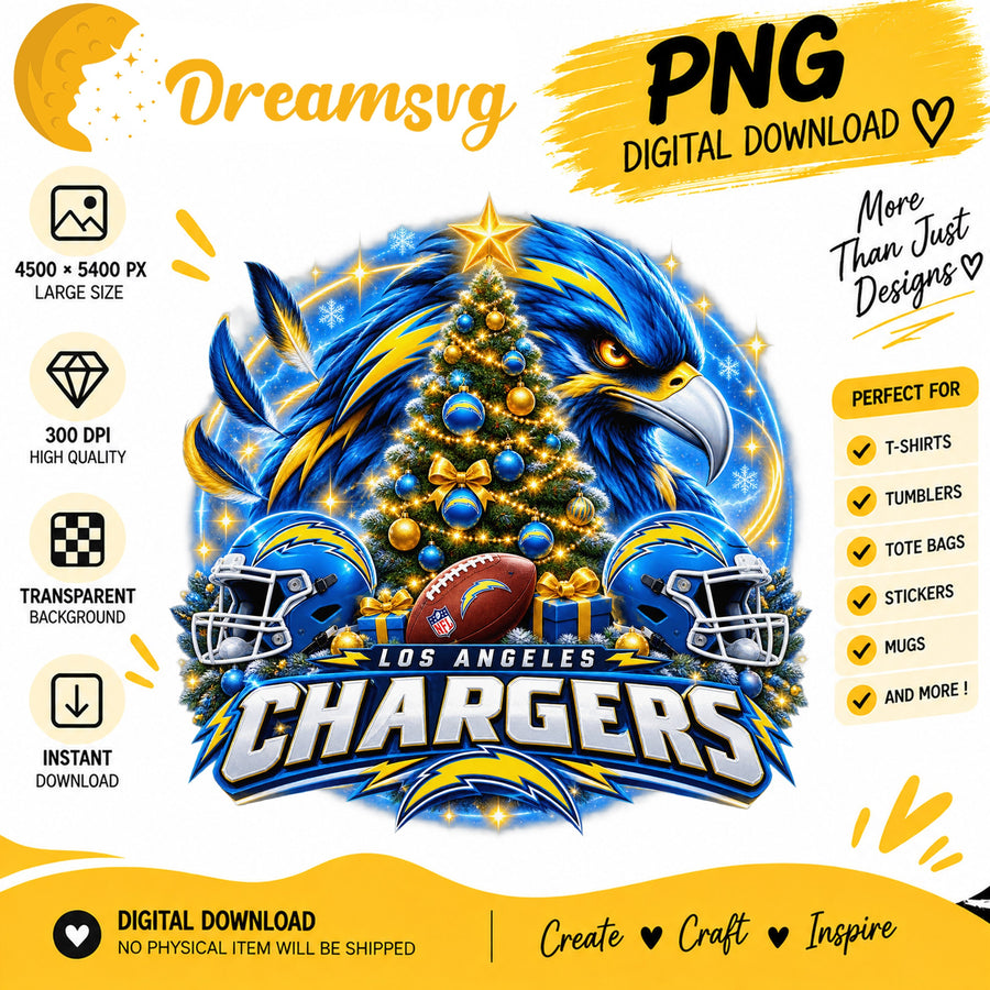Los Angeles Chargers Christmas PNG, Craft File Design Print