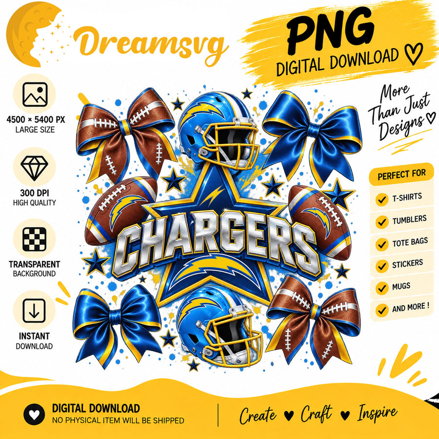 Los Angeles Chargers Coquette Bow Football Helmet Stars PNG