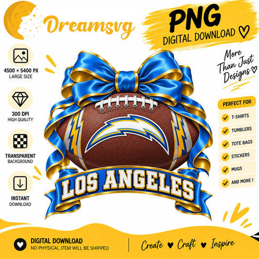 Los Angeles Chargers Coquette Bow Football Sublimation PNG