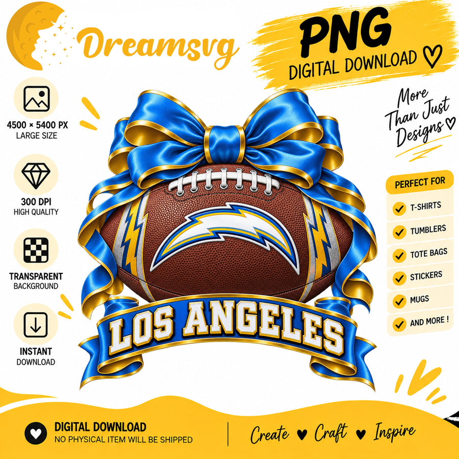 Los Angeles Chargers Coquette Bow Football Sublimation PNG