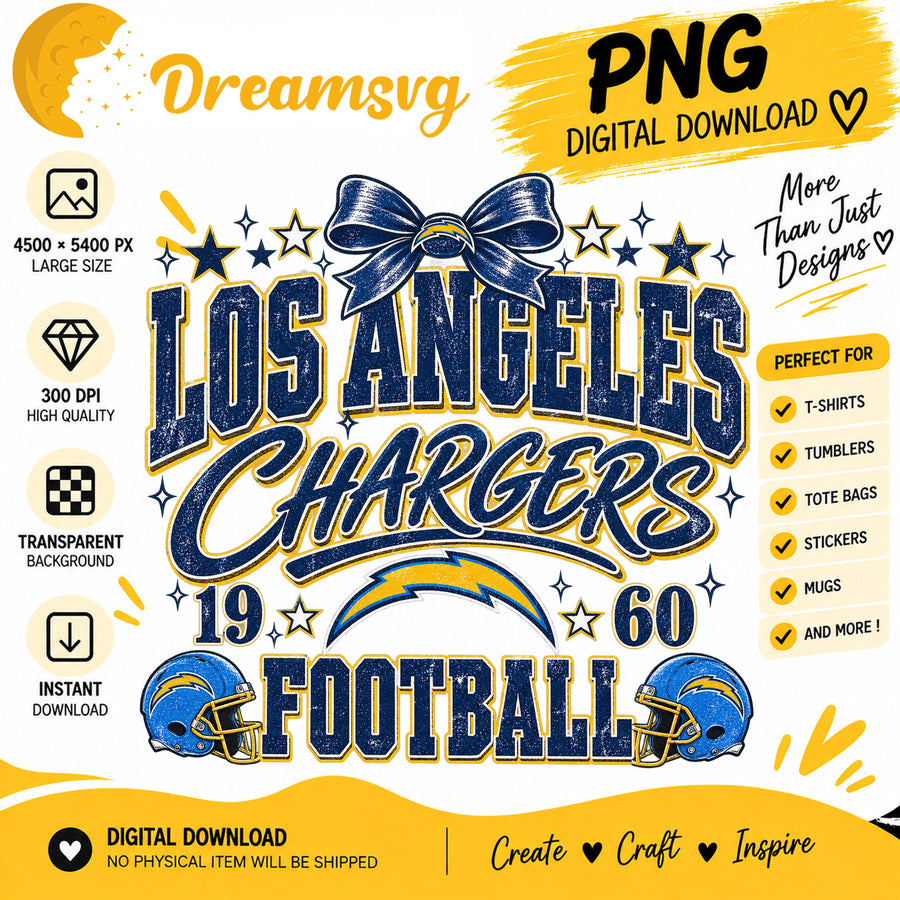 Los Angeles Chargers Coquette Bow NFL Football 1960 PNG