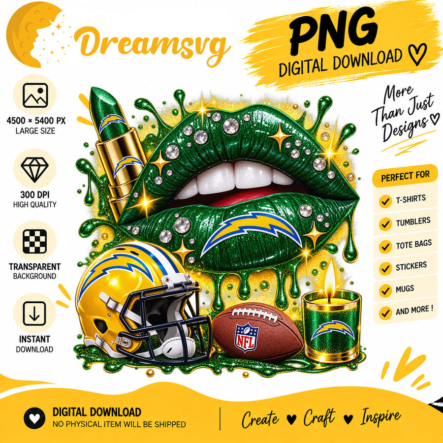 Los Angeles Chargers Dripping Lips Sublimation Design PNG