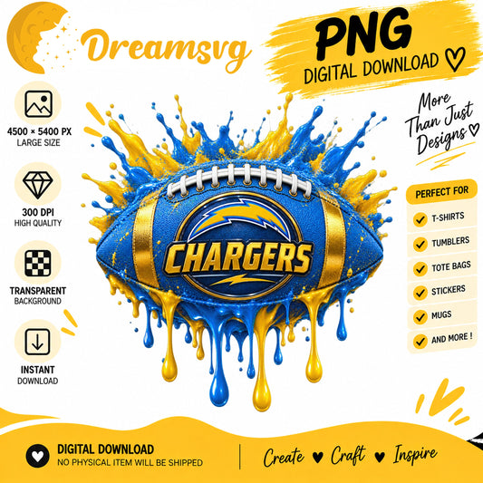 Los Angeles Chargers Dripping Paint Splash Football PNG