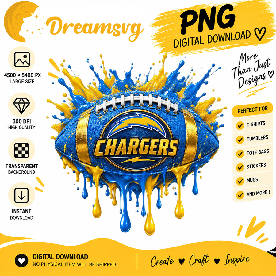 Los Angeles Chargers Dripping Paint Splash Football PNG
