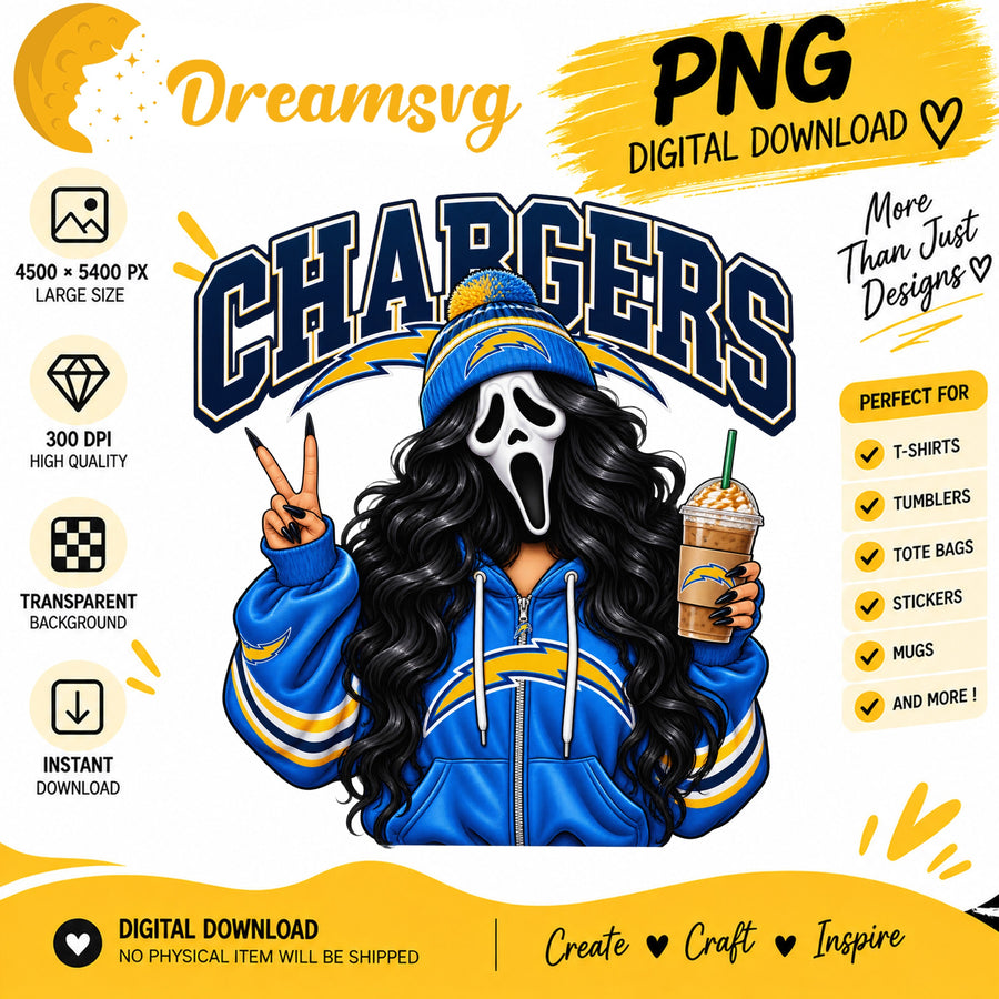 Los Angeles Chargers Ghost Face Halloween Football Fan PNG