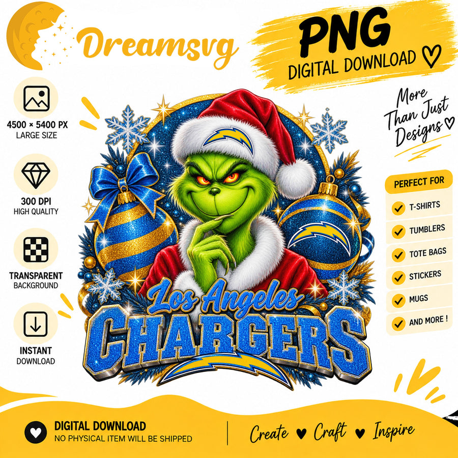 Los Angeles Chargers Grinch Santa Christmas Football PNG