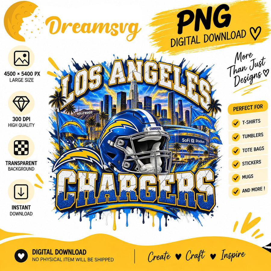 Los Angeles Chargers Grunge Football City Skyline PNG