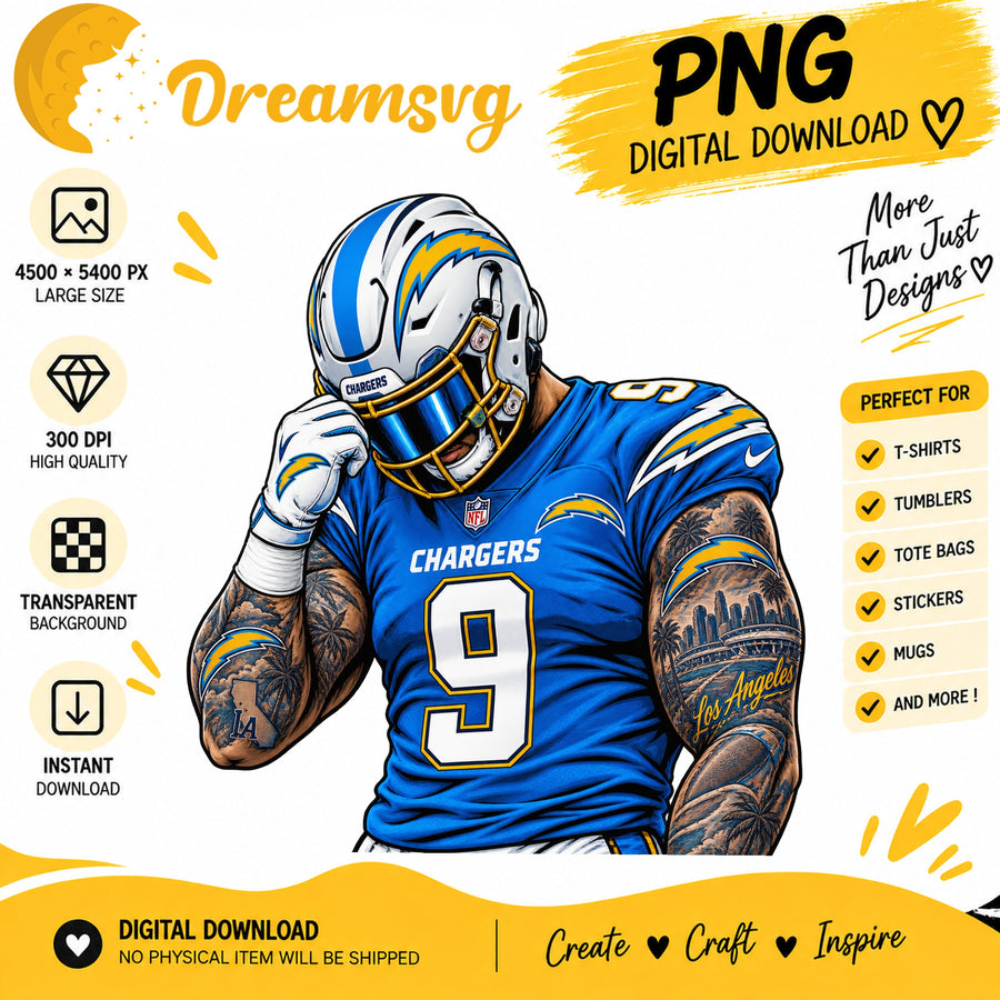Los Angeles Chargers Tattooed Football Player PNG