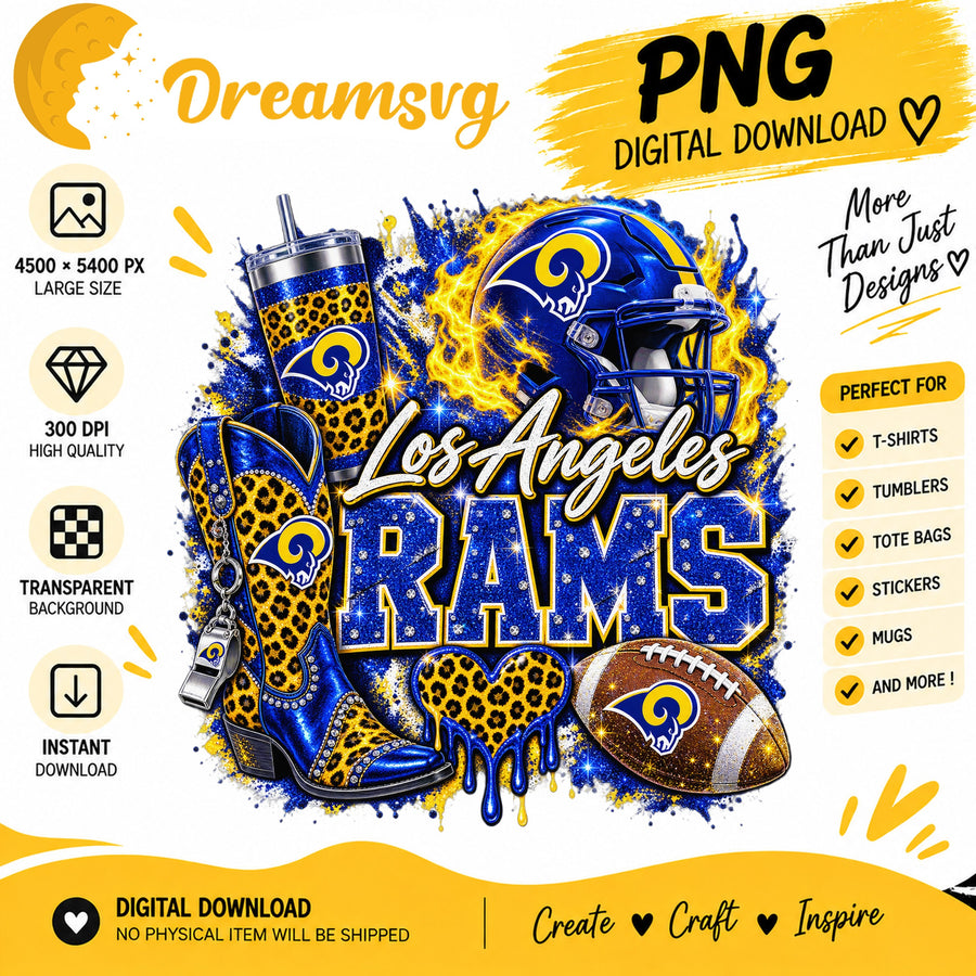 Los Angeles Rams Bling Glitter Leopard Boots Football PNG