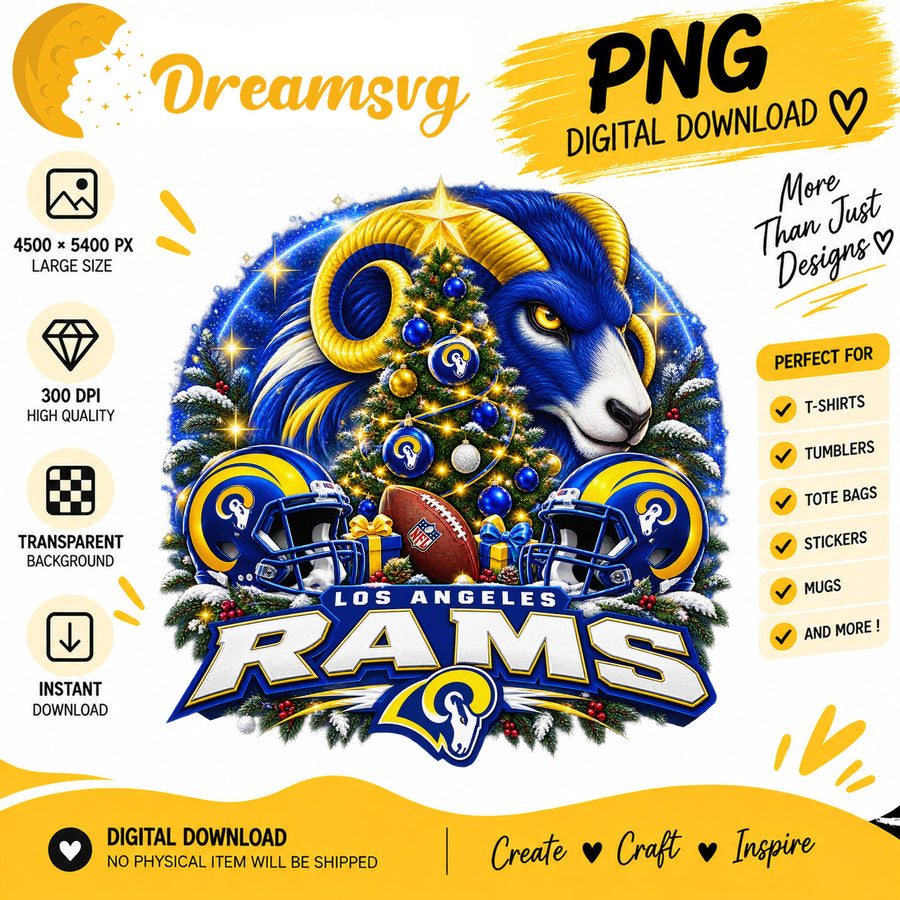 Los Angeles Rams Christmas PNG, Football Ram Holiday Tree
