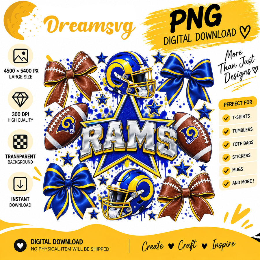 Los Angeles Rams Coquette Bow Football Helmet Stars PNG
