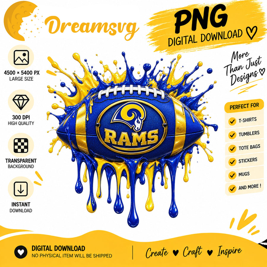 Los Angeles Rams Dripping Paint Splash Football PNG