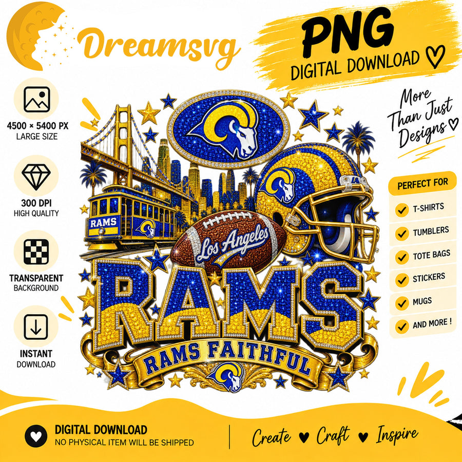 Los Angeles Rams Faithful Glitter Football City PNG