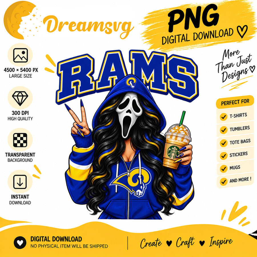 Los Angeles Rams Ghost Face Halloween Football Fan Girl PNG