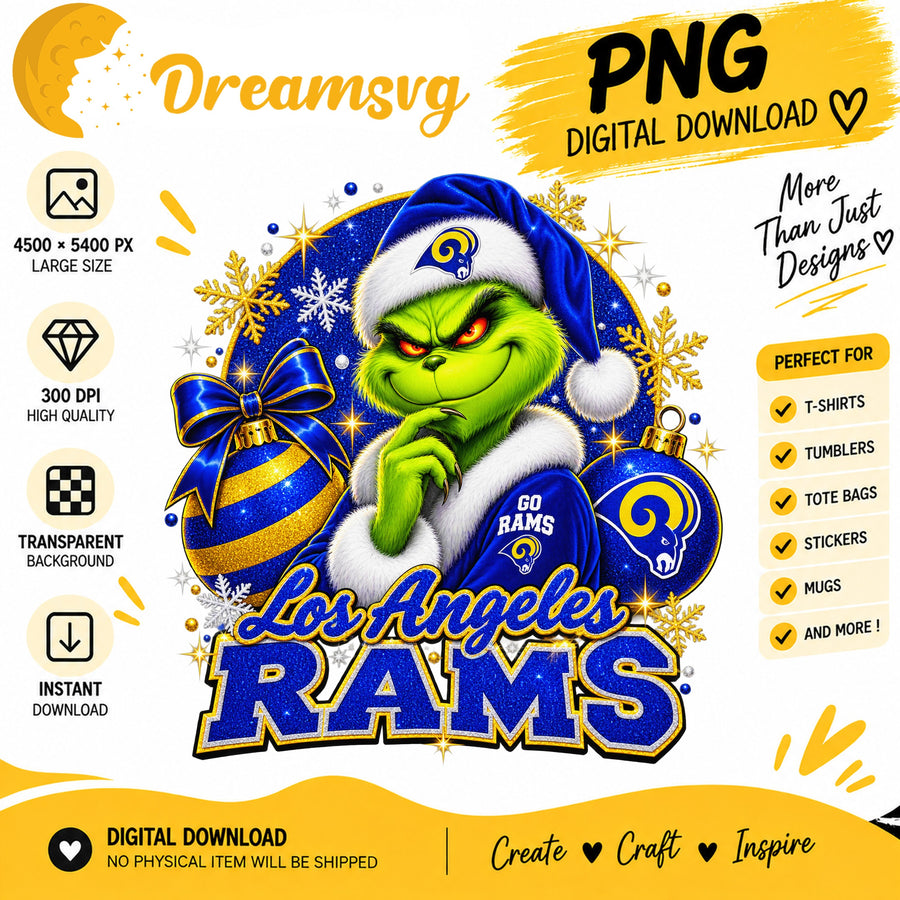 Los Angeles Rams Grinch Santa Christmas Football Team PNG