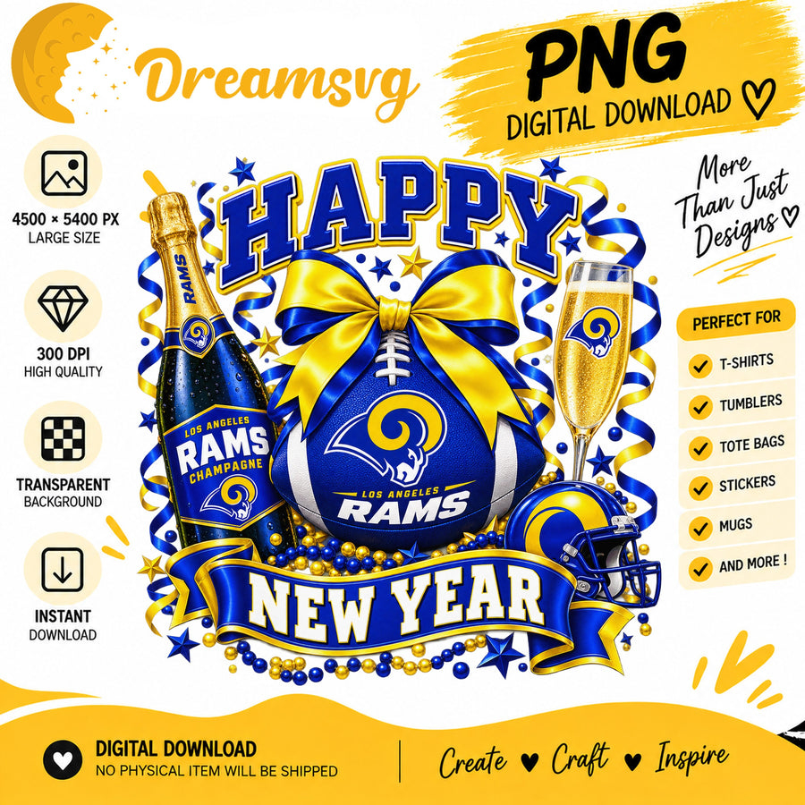 Los Angeles Rams Happy New Year Sublimation Design PNG