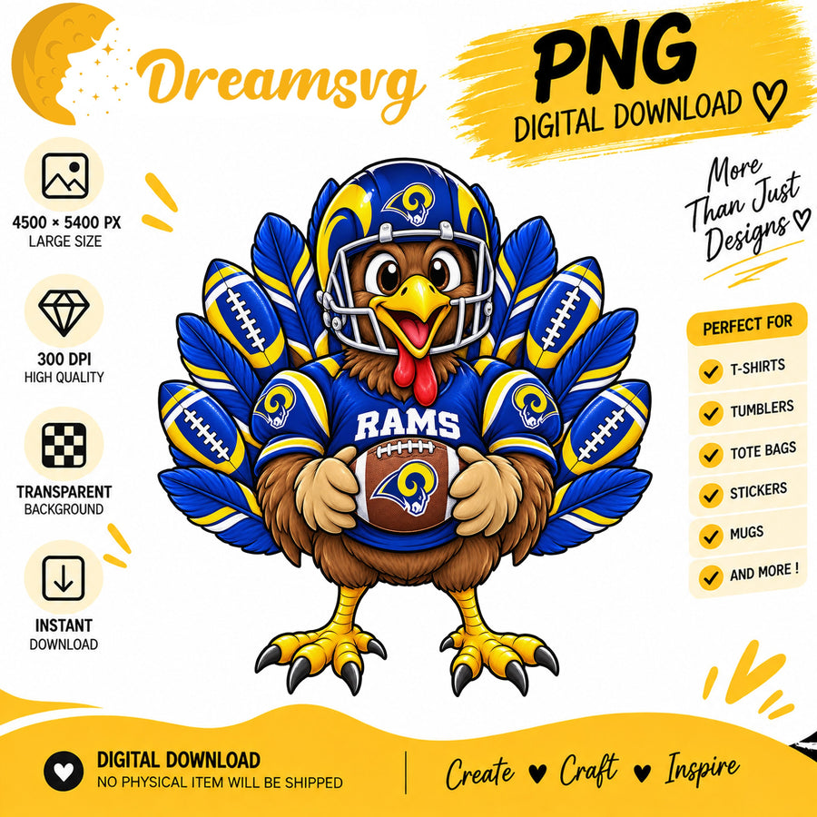 Los Angeles Rams Turkey Thanksgiving Football Fan PNG