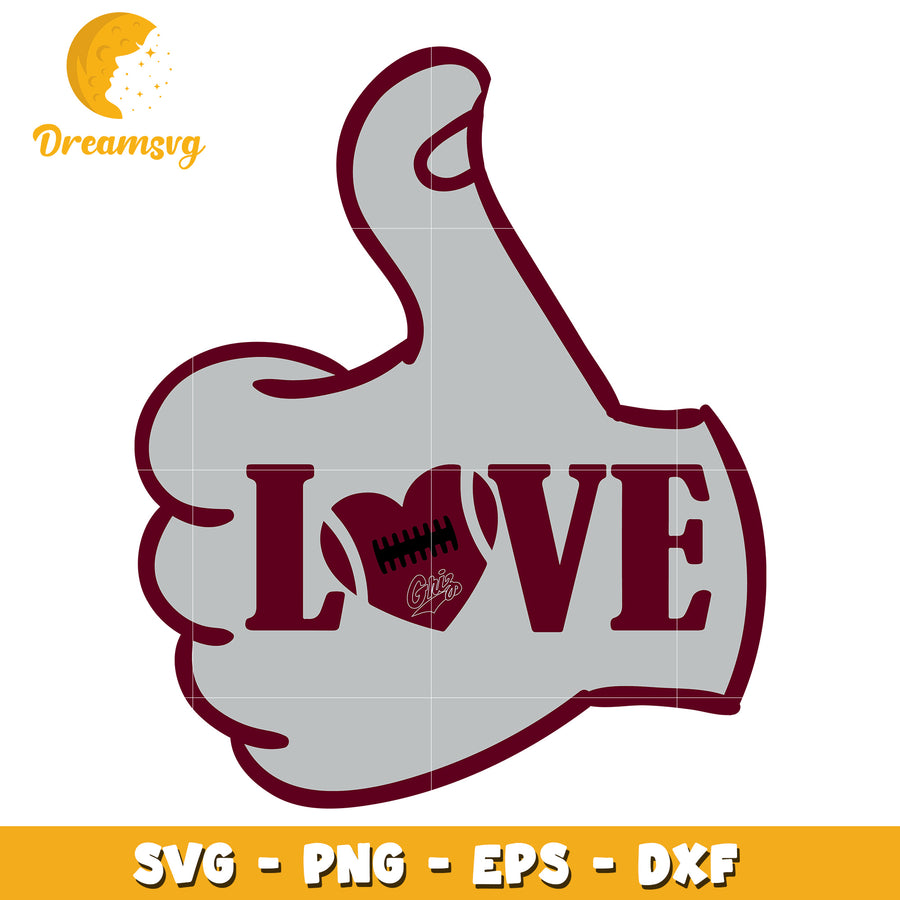 Love Football SVG Design with Thumbs Up Graphic for Gifts