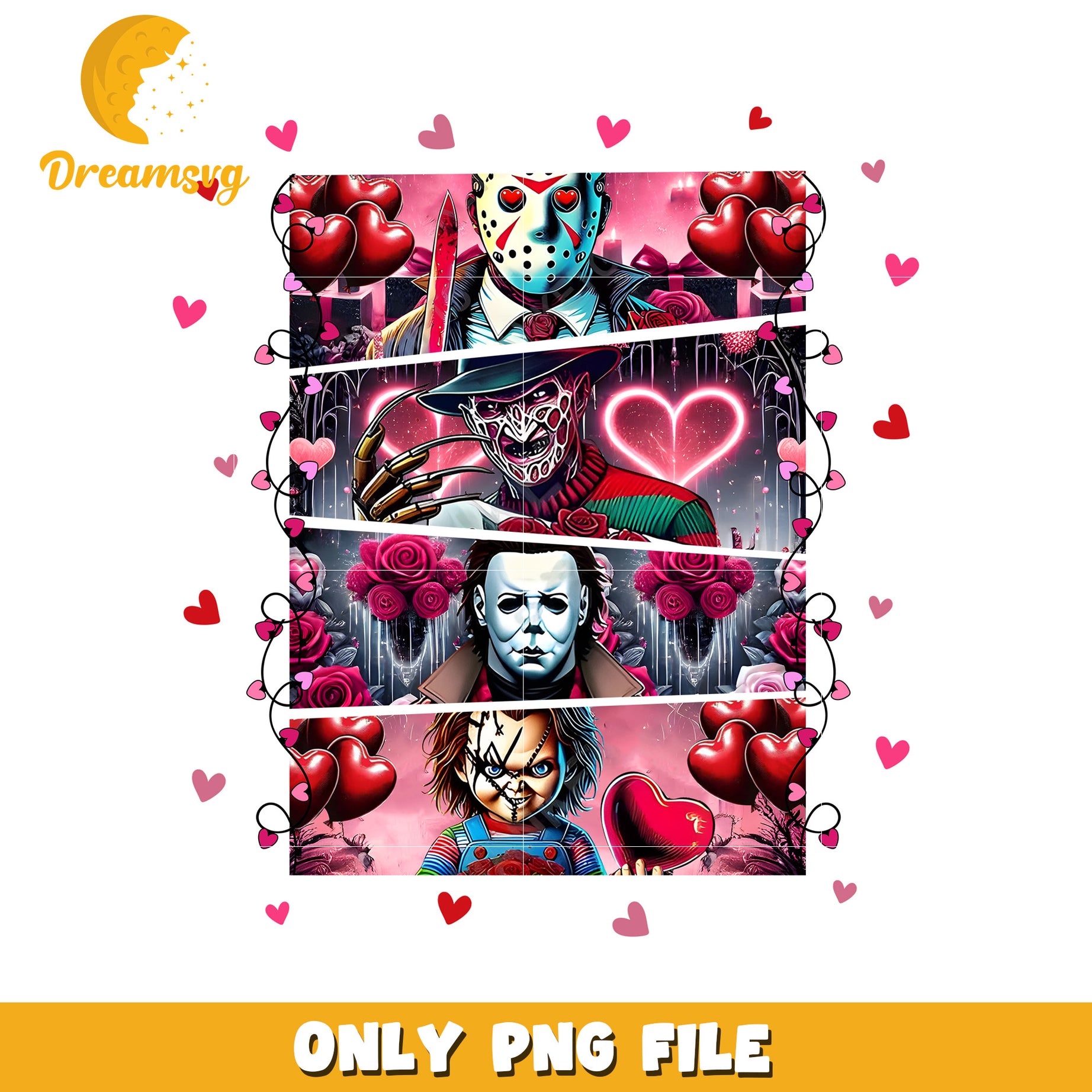 Love Horror Characters PNG Graphic for Valentine's Day