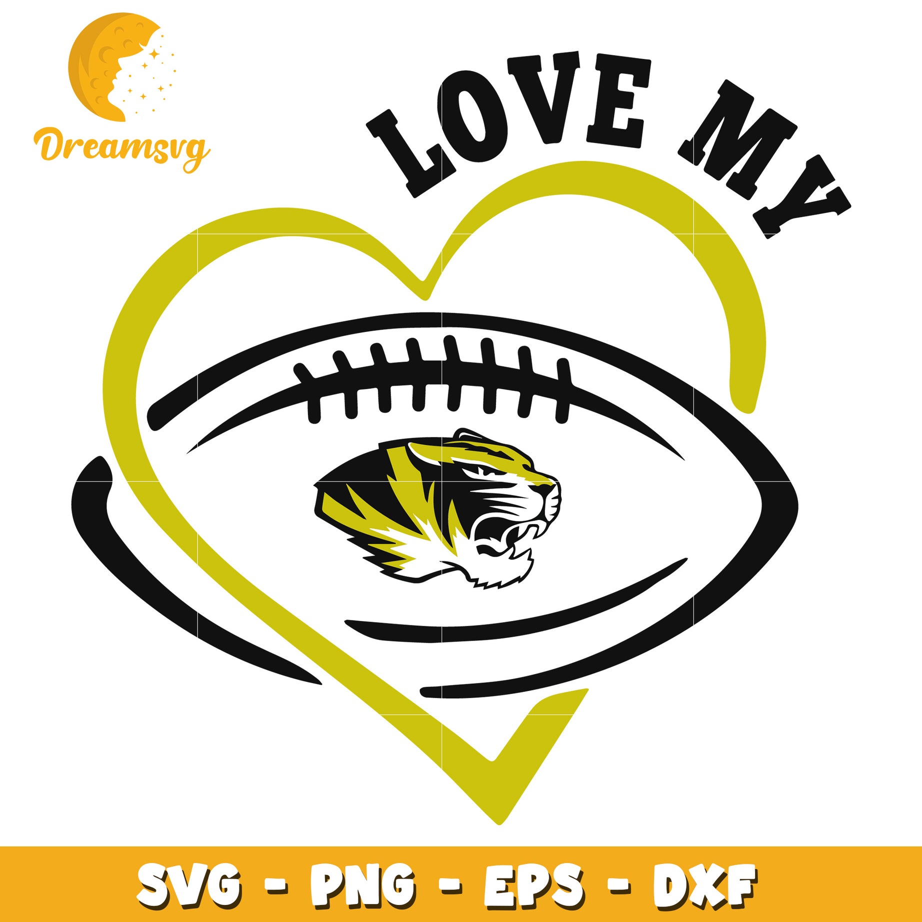 Love My Team Tiger Football SVG PNG EPS DXF